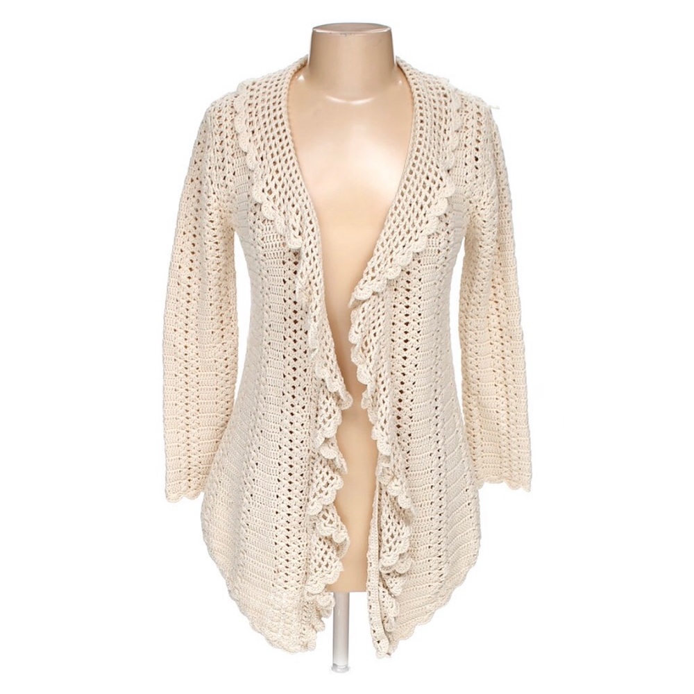 Boston Proper Beige Crochet Draped Cardigan